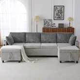 Bellemave® 111.8" Sectional Sofa Pull-Out Sofa Bed with Large Storage Space, Two USB Ports and Two Cup Holders - Bellemave